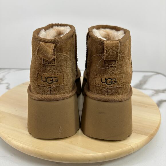 UGG Classic Ultra Mini New Heights Boots Chestnut Womens Size 10 Platform - Picture 4 of 10